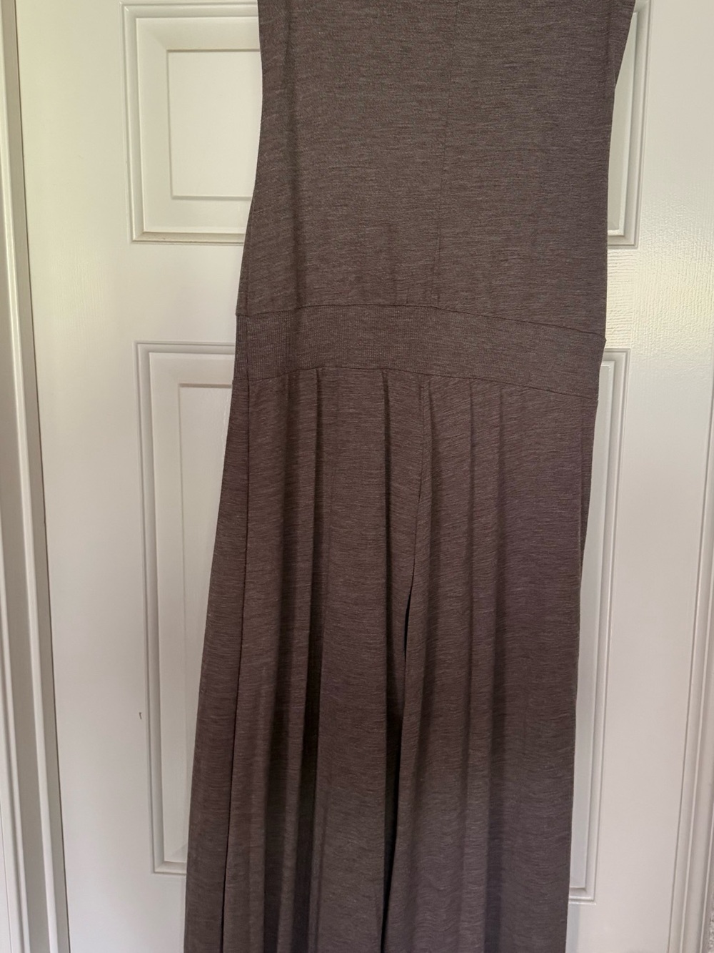 Chloe K Taupe-Brown Knit Strapless Palazzo jumpsuit - capri length.